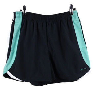 Nike Black Teal Accent Elastic Waistband Mid Rise Pull On Athletic Running Short